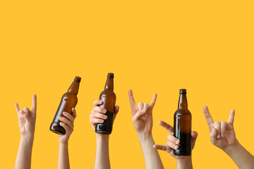 Hands with beer showing 