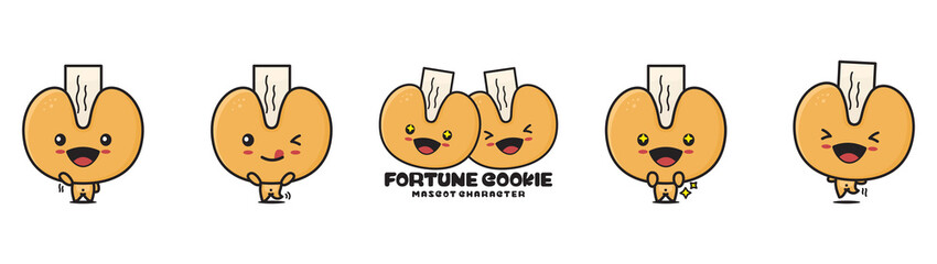 cute fortune cookies mascot, snack cartoon illustration