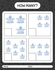 How many counting game with ghost. worksheet for preschool kids, kids activity sheet