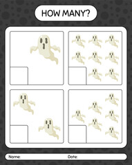 How many counting game with ghost. worksheet for preschool kids, kids activity sheet