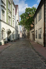 Fototapeta na wymiar Traditional architecture, old houses in historic center ot Riga in Latvia