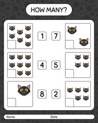 How many counting game with cat. worksheet for preschool kids, kids activity sheet