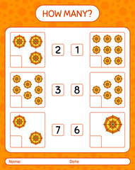 How many counting game with spider web. worksheet for preschool kids, kids activity sheet