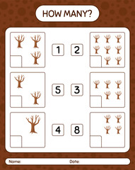 How many counting game with tree. worksheet for preschool kids, kids activity sheet