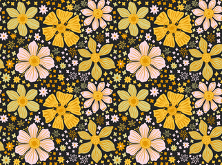 Seamless pattern sunshiny flower.Floral decorative design.Beautiful fashion print.
