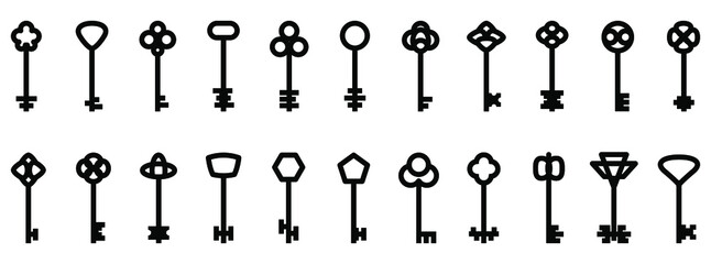 Key icon. Set of black icons of keys in flat design. Vector illustration. Key symbol isolated