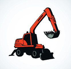 Excavator drawing isolated on white background