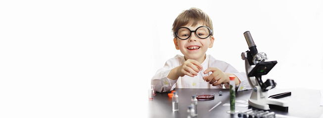 Young scientists chemists. Doctor, laboratory assistant.