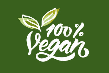 Hand sketched lettering typography 100 vegan, raw, eco, bio, natural, fresh, gluten and GMO free food diet design. Organic food elements set for product, cafe, restaurant and organic product packaging