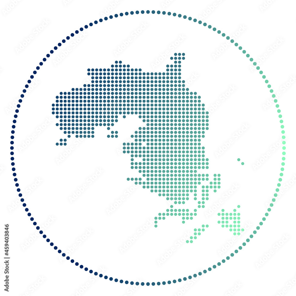 Poster Bintan Island digital badge. Dotted style map of Bintan Island in circle. Tech icon of the island with gradiented dots. Stylish vector illustration.