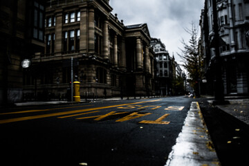 road in the city on a rainy day