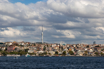 The Bosporus strait with sea traffic, ships and boats in Istanbul, Turkey