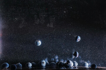 Water drops on ripe sweet blueberry. Fresh blueberries background with copy space for your text....