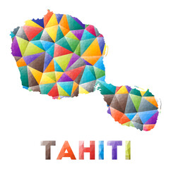 Tahiti - colorful low poly island shape. Multicolor geometric triangles. Modern trendy design. Vector illustration.