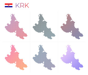 Krk dotted map set. Map of Krk in dotted style. Borders of the island filled with beautiful smooth gradient circles. Captivating vector illustration.