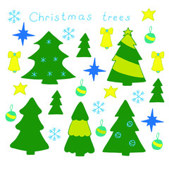 Christmas trees set vector illustration hand drawing colored