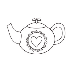 Obraz premium Hand drawn doodle teapot with heart vector illustration isolated on white. Design element for a coffee shop, cafe menu