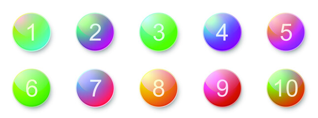 Number bullet points 1 to 10. Creative 3d buttons set. Vector illustration. Glossy buttons