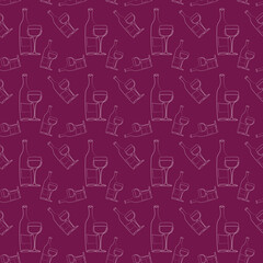 Seamless pattern with outline soft drink booze party serving