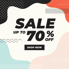 Sale up to 70% off with colorful geometric shapes banner.