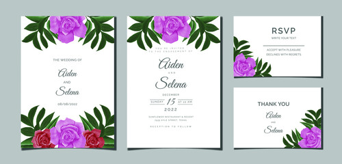 Fototapeta na wymiar Beautiful digital Hand-painted Feminine watercolor Premium floral and leaves Wedding Invitation Card