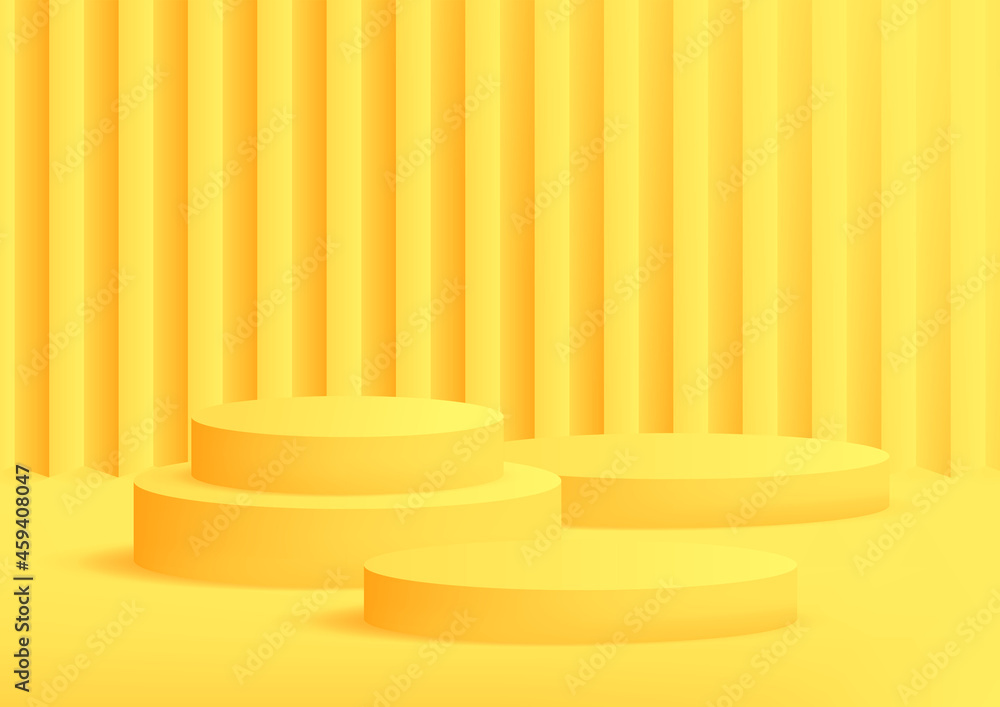 Poster empty podium studio yellow background for product display with copy space. banner background for adv