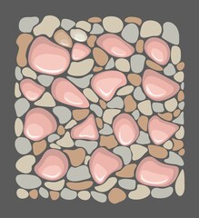 Vector background with colored stones. Pebbles, stones, road. Stony background for printing on cards, fabric, paper, packaging.