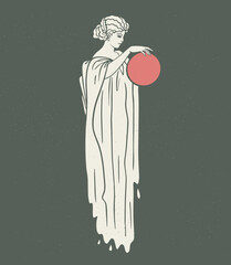 greek goddess with sun, statue, mystical symbol,