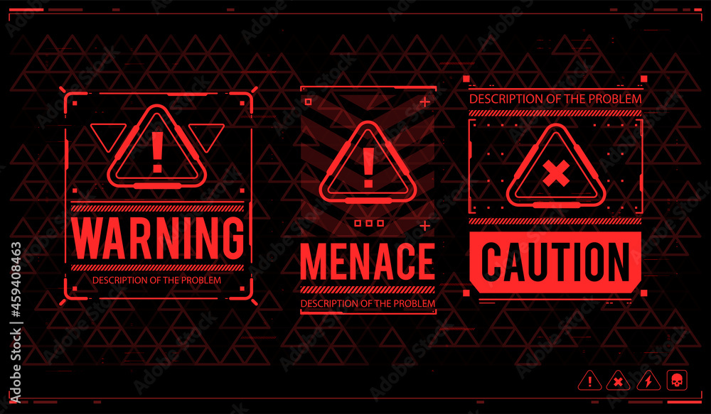 Fototapete conceptual layout with hud elements. warning and alert attention signs. lettering with futuristic us