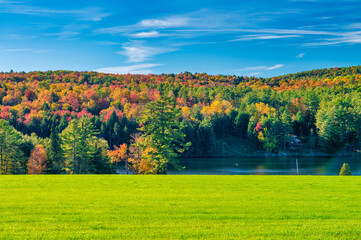 Ticklenaked Pond in foliage season, New Hampshire - USA.