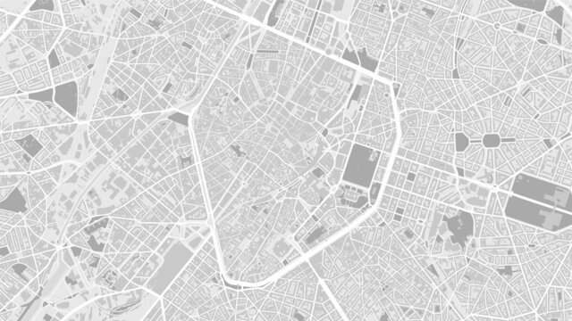 White and light grey Brussels City area vector background map, streets and water cartography illustration.