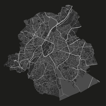 Brussels map. Detailed black map of Brussels city poster with streets. Cityscape urban vector.