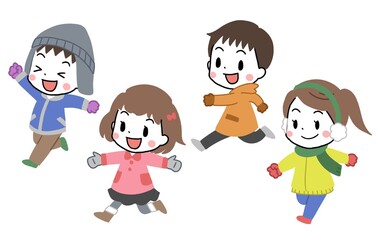 走る冬の子供たちのイラスト