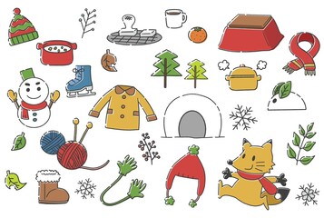 冬の手描きイラスト素材セット02