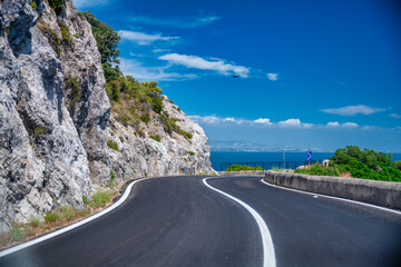 Road to Amalfi in summer season, Amalfi coast, Italy.