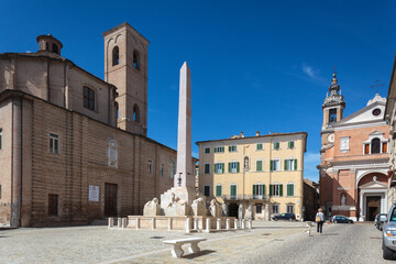 Jesi. Ancona. Piazza Federico II with the obelisk' fountain