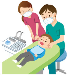 歯科治療を受ける子供　小児歯科 - obrazy, fototapety, plakaty