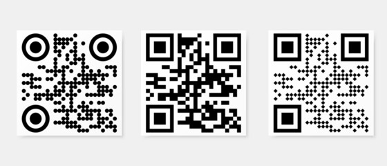 Fototapeta premium Set of vector QR code icons sample for smartphone scanning isolated on white background