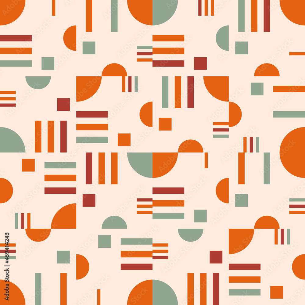 Leinwandbilder Modern vector abstract  geometric background with circles, rectangles and squares  in retro scandinavian style. Pastel colored simple shapes graphic seamless pattern. Abstract mosaic artwork.