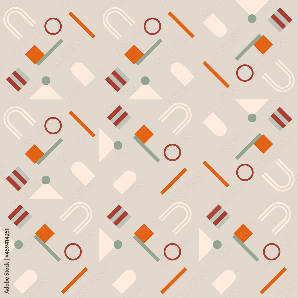 Aufkleber Modern vector abstract  geometric background with circles, rectangles and squares  in retro scandinavian style. Pastel colored simple shapes graphic seamless pattern. Abstract mosaic artwork.