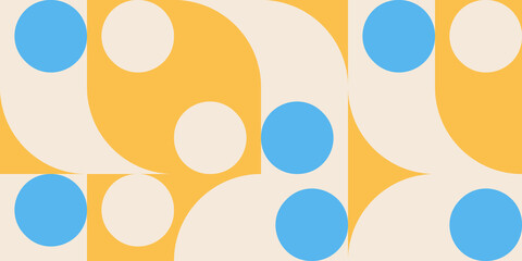 Modern vector abstract  geometric background with circles, rectangles and squares  in retro scandinavian style. Pastel colored simple shapes graphic pattern. Abstract mosaic artwork.