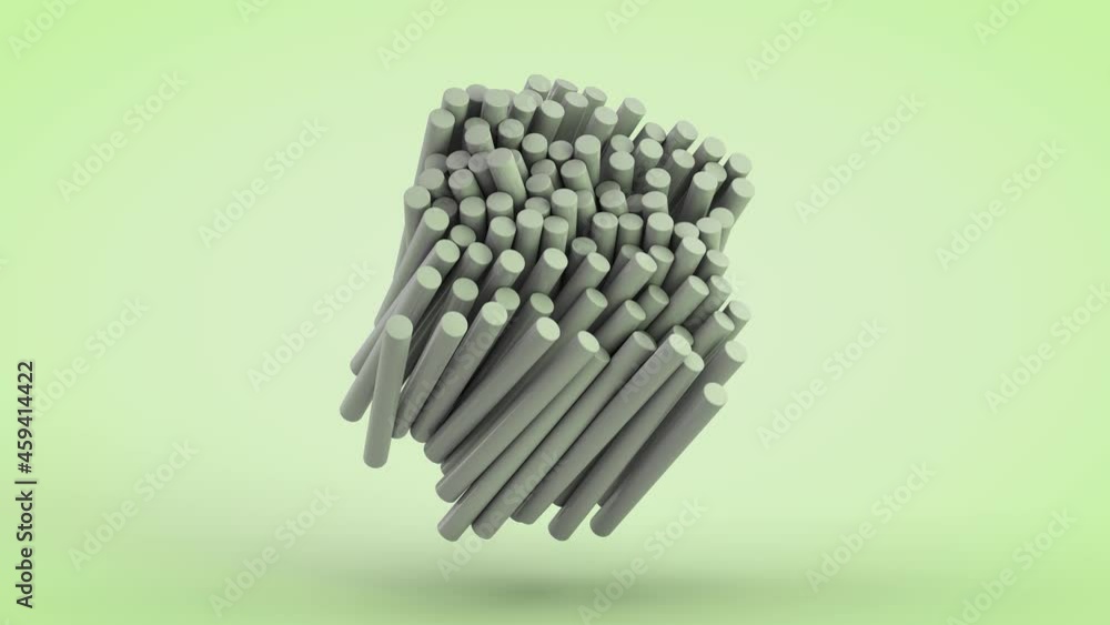 Aufkleber loop 3d animation of a set of sticks, cylinders in a cube. the structure is destroyed and restored. 