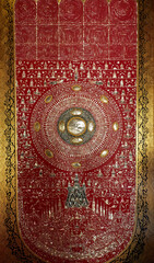 Closeup of architectural details inside a Thai temple