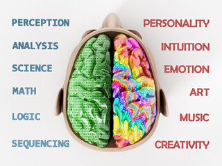 3D illustration representing two lobes of the human brain