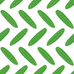 Green cucumbers, pickles vector seamless pattern background for food design.
