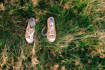 Shoes on grass at park