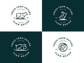 Farm logo with cow chicken vector template