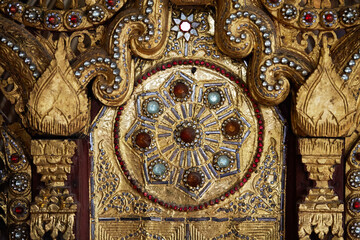 Closeup of architectural details of Thai temple