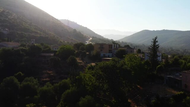 Drone Albania Vuno Traditional Village Moutnains Landscape 4K Day South West Side Beautiful Scenery Hills
