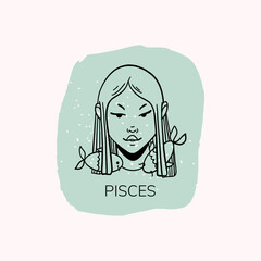 Zodiac sign Pisces with girl. Trendy vector illustration.